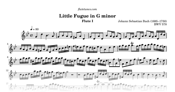 Little Fugue In G Minor J S Bach Free Flute Sheet Music
