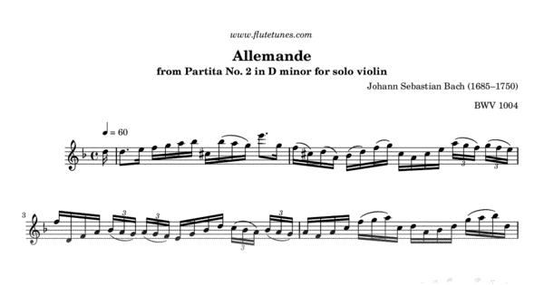Allemande from Partita No. 2 in D minor for solo violin (J.S. Bach ...