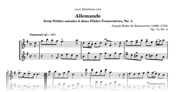 Allemande from 12 Petites sonates à deux Flûtes Traversières, No. 4 (J ...
