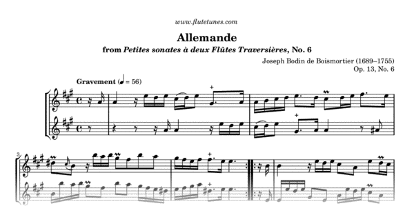 Allemande from 12 Petites sonates à deux Flûtes Traversières, No. 6 (J ...