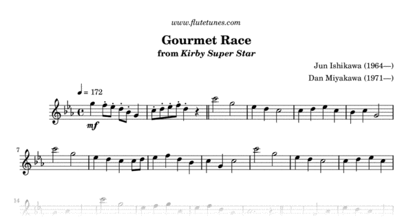 Gourmet Race from Kirby Super Star (J. Ishikawa) - Free Flute Sheet Music |  