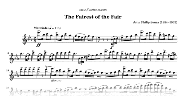 Sheet music for The Fairest of the Fair by John Philip Sousa, arranged for Flute...