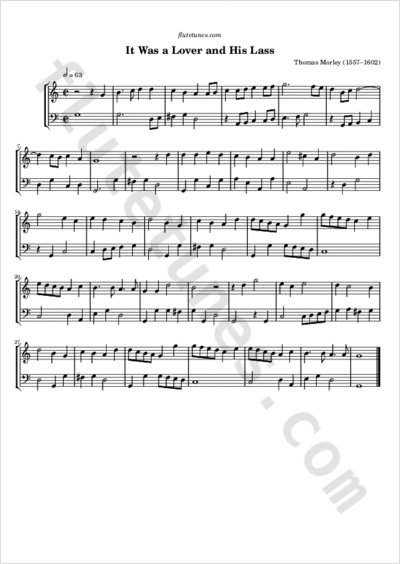 It Was A Lover And His Lass T Morley Free Flute Sheet Music