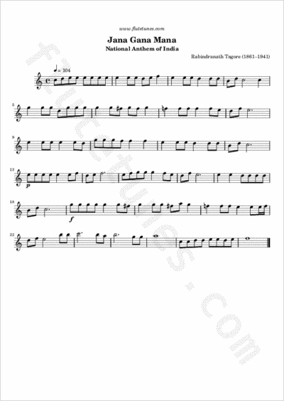 Jana Gana Mana (R. Tagore) - Free Flute Sheet Music ...