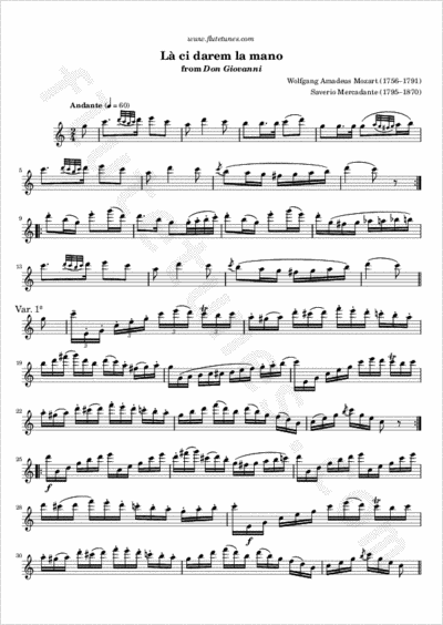 La Ci Darem La Mano From Don Giovanni W A Mozart Free Flute Sheet Music Flutetunes Com