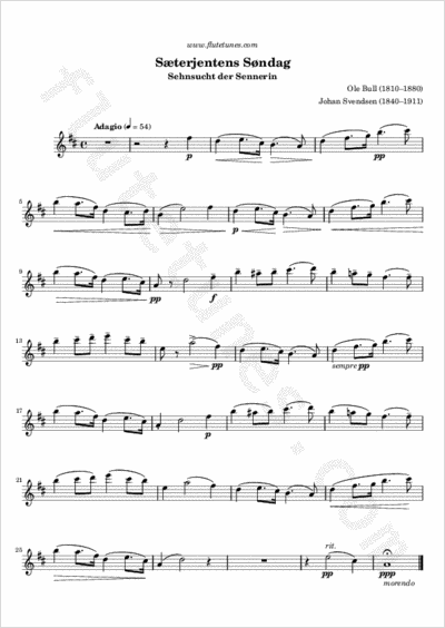 Sæterjentens Søndag (O. Bull) - Free Flute Sheet Music ...