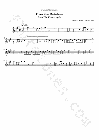 Over the Rainbow from The Wizard of Oz (H. Arlen) - Free Flute Sheet