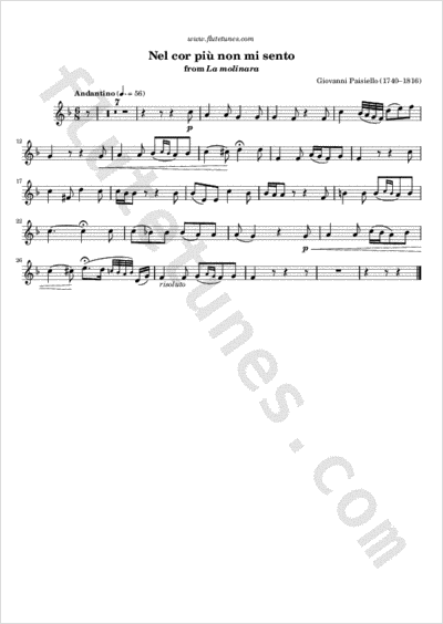 Nel Cor Piu Non Mi Sento From La Molinara G Paisiello Free Flute Sheet Music Flutetunes Com