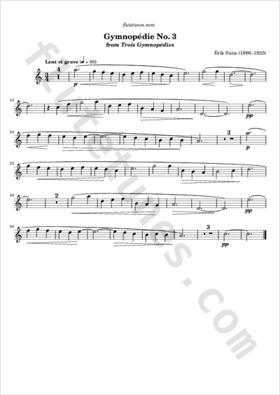 E. SATIE - Gymnopédie No. 3 - Partition pour Piano