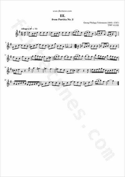 Siciliana from Partita No. 2 (G.P. Telemann) - Free Flute Sheet