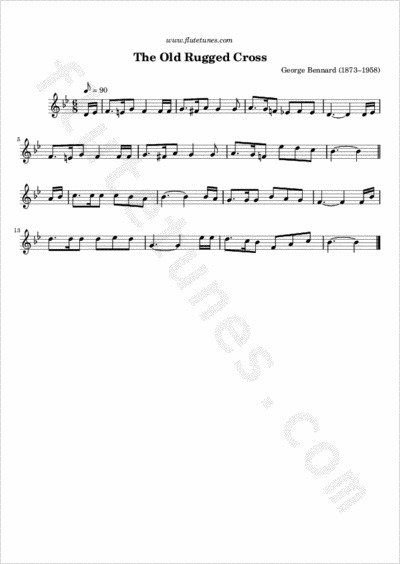 The Old Rugged Cross G Bennard Free Flute Sheet Music Flutetunes Com