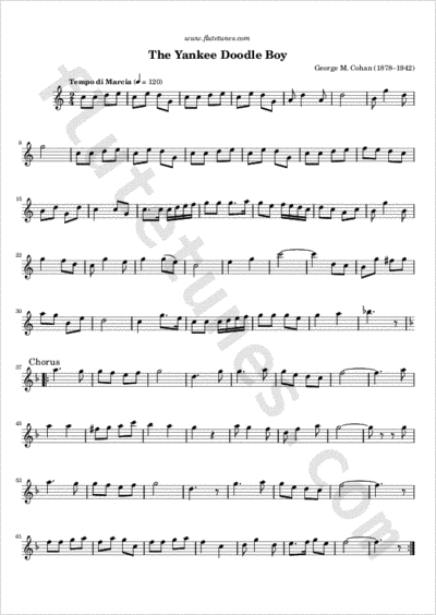 The Yankee Doodle Boy G M Cohan Free Flute Sheet Music Flutetunes Com