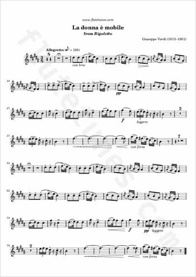 La Donna E Mobile From Rigoletto G Verdi Free Flute Sheet Music Flutetunes Com