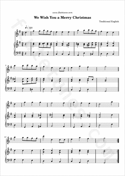 We Wish You a Merry Christmas (Trad. English) - Free Flute Sheet Music | flutetunes.com