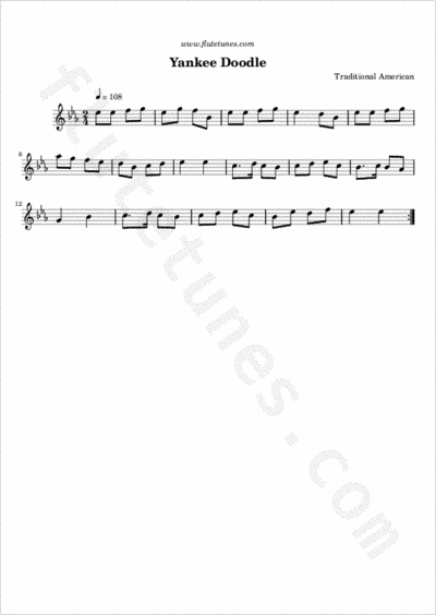 Yankee Doodle Trad American Free Flute Sheet Music Flutetunes Com